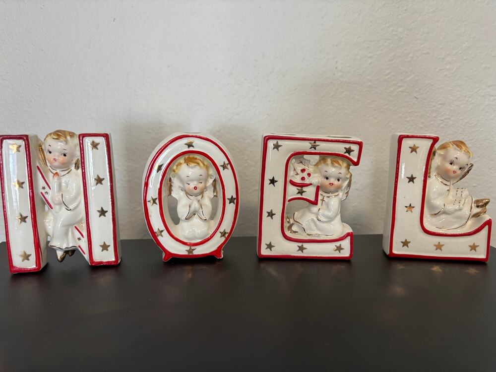 Vintage Artmax Christmas Angels NOEL Candle Holders